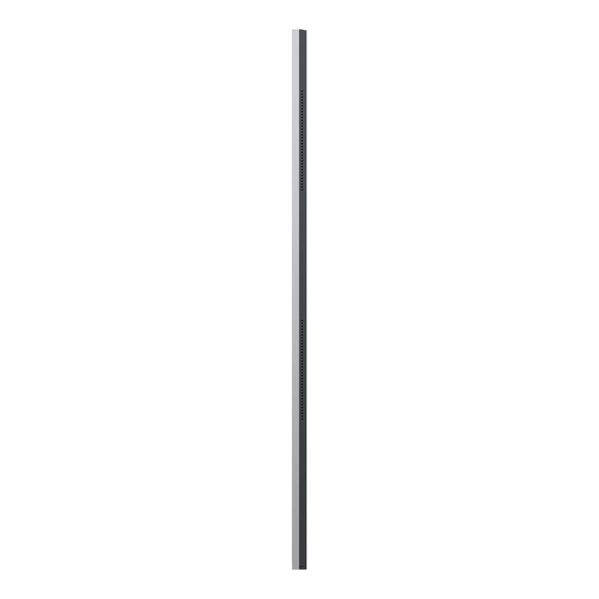 Televisor LG OLED83G64LW, vista lateral, perfil ultrafino gris oscuro sobre fondo blanco.