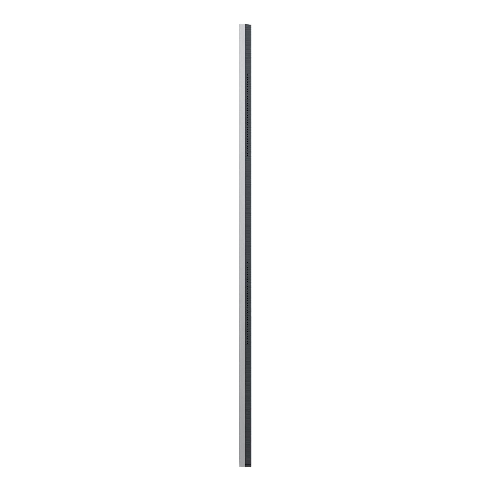 Televisor LG OLED83G64LW, vista lateral, perfil ultrafino gris oscuro sobre fondo blanco.