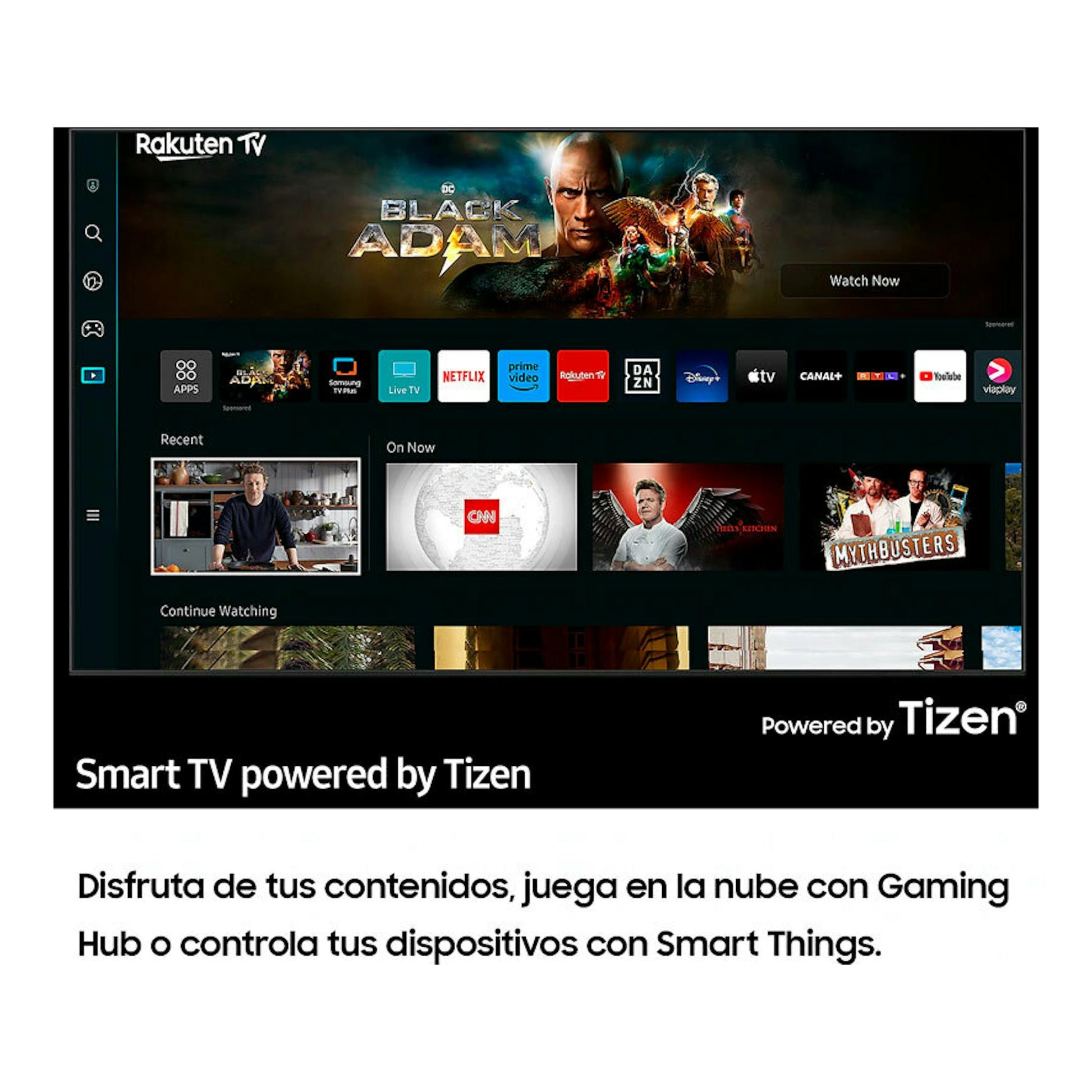 Vista frontal de Samsung TQ32Q50AEUXXC LED 32'' con interfaz Tizen y apps de streaming en pantalla.