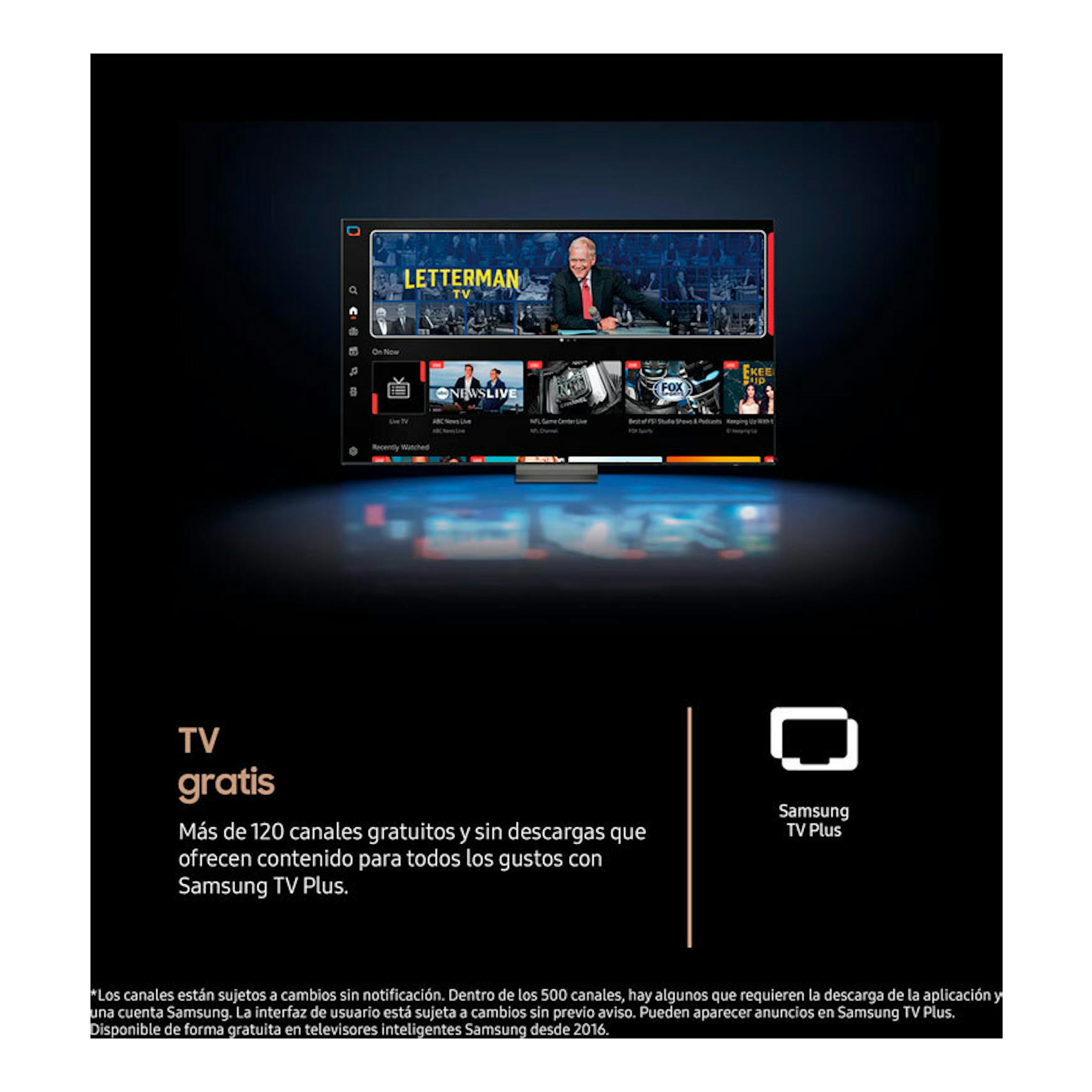 Televisor Samsung TQ83S85FAEXXC OLED 4K de 83 pulgadas, vista frontal sobre fondo negro con Samsung TV Plus.