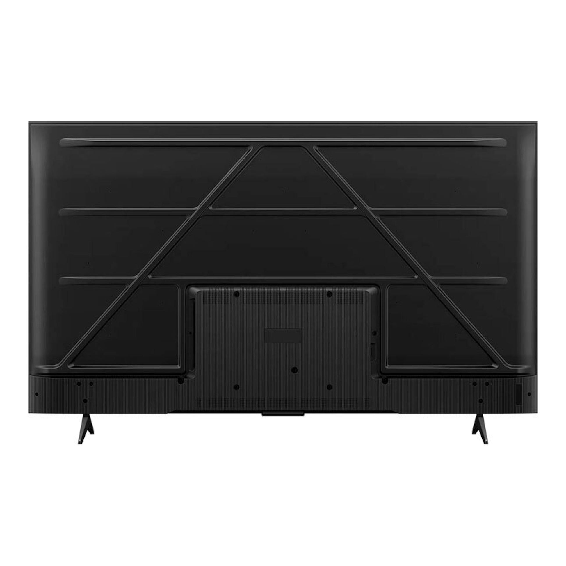 TCL 32S4K, vista trasera de un televisor negro de 32 pulgadas con patas inclinadas.