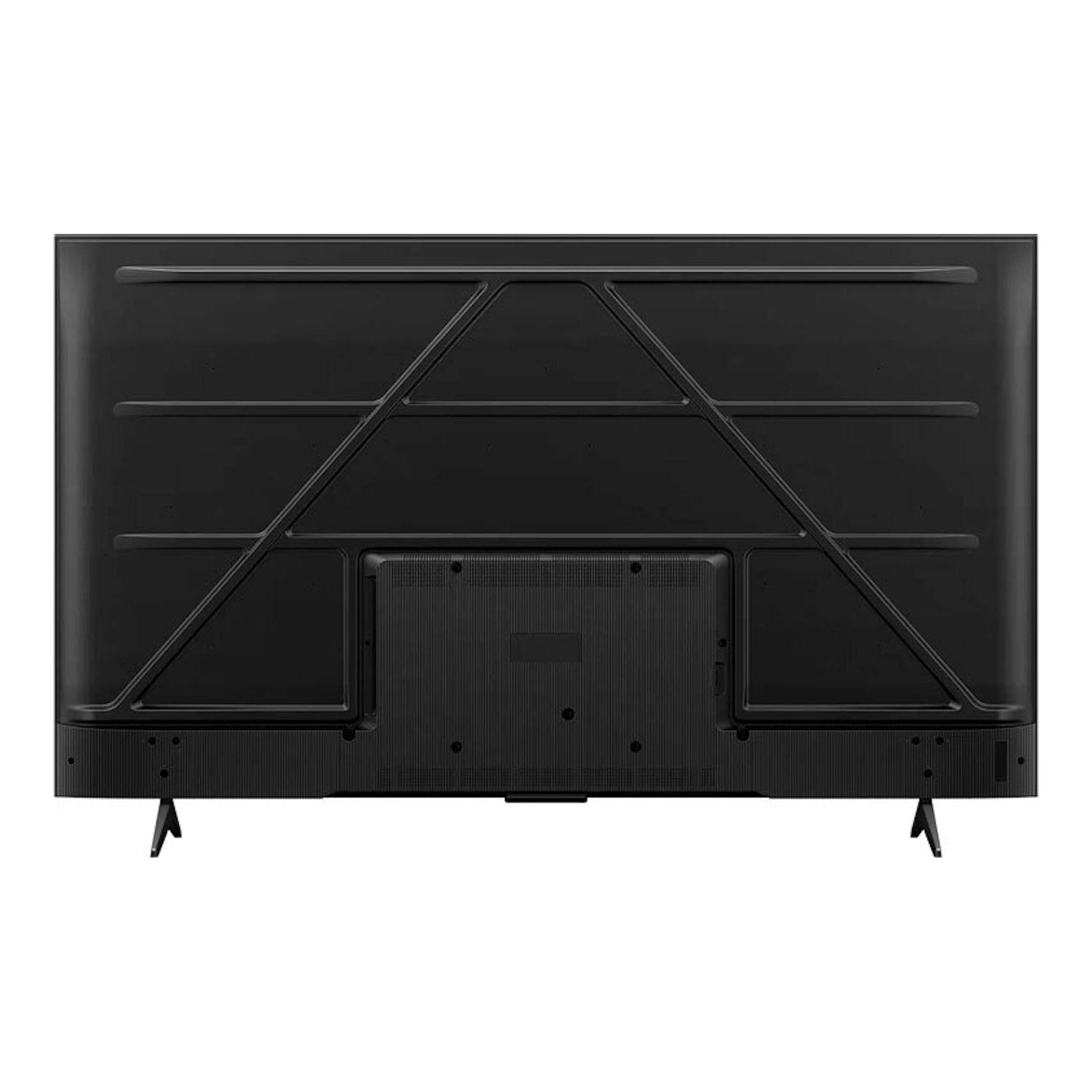 TCL 32S4K, vista trasera de un televisor negro de 32 pulgadas con patas inclinadas.