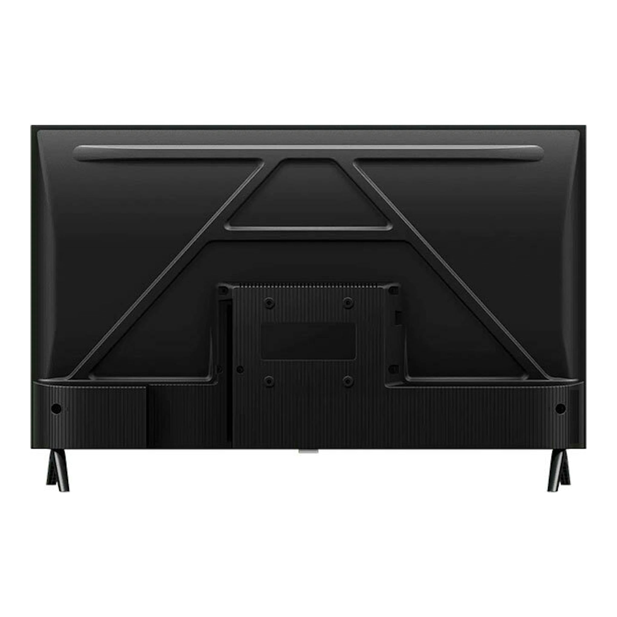 Vista trasera de un televisor TCL 32S5400AF LED de 32 pulgadas, negro, con patas y soporte VESA.