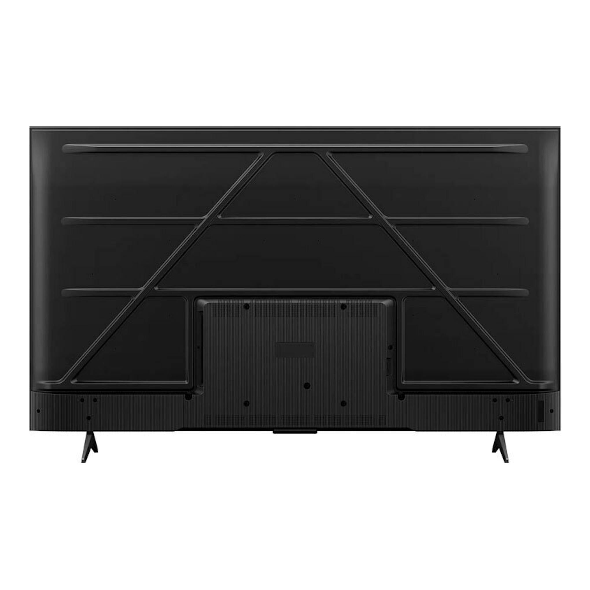 TV TCL 55P6K negra, vista trasera, con base de dos patas y panel posterior texturizado.