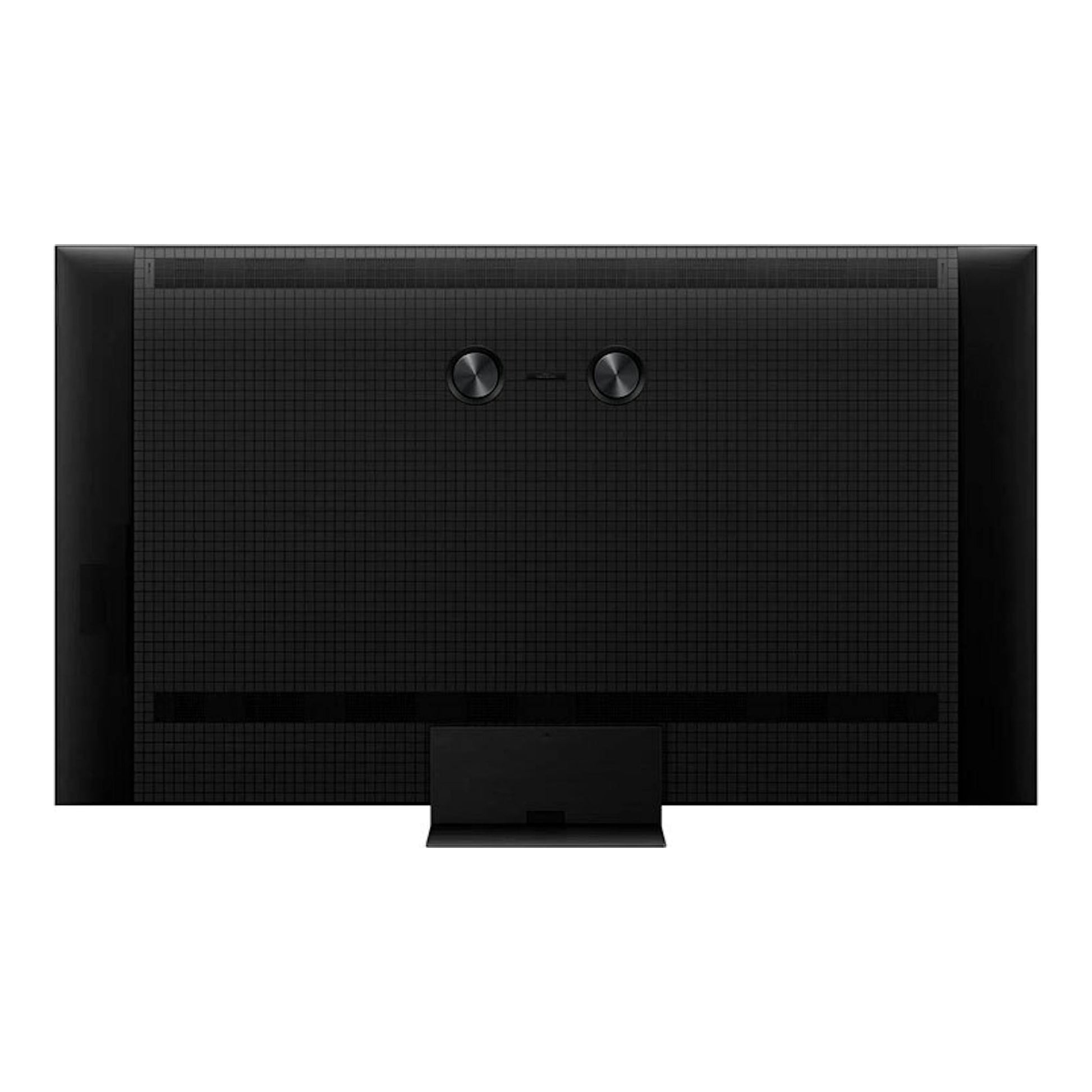 TV TCL 75C7K MiniLED 4K de 75 pulgadas, vista trasera, color negro, con soporte central.
