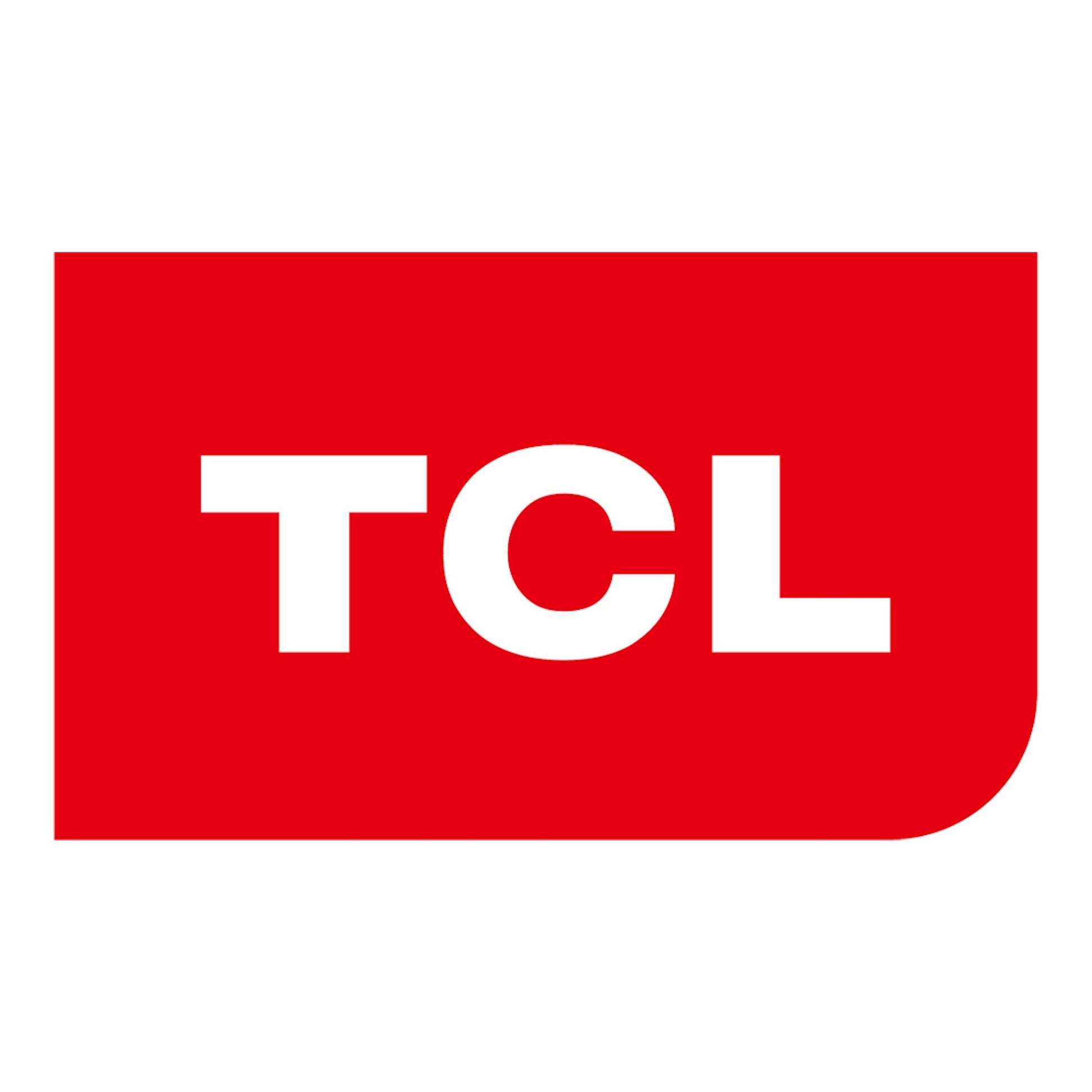 Logotipo de TCL en rojo y blanco, centrado sobre fondo blanco.
