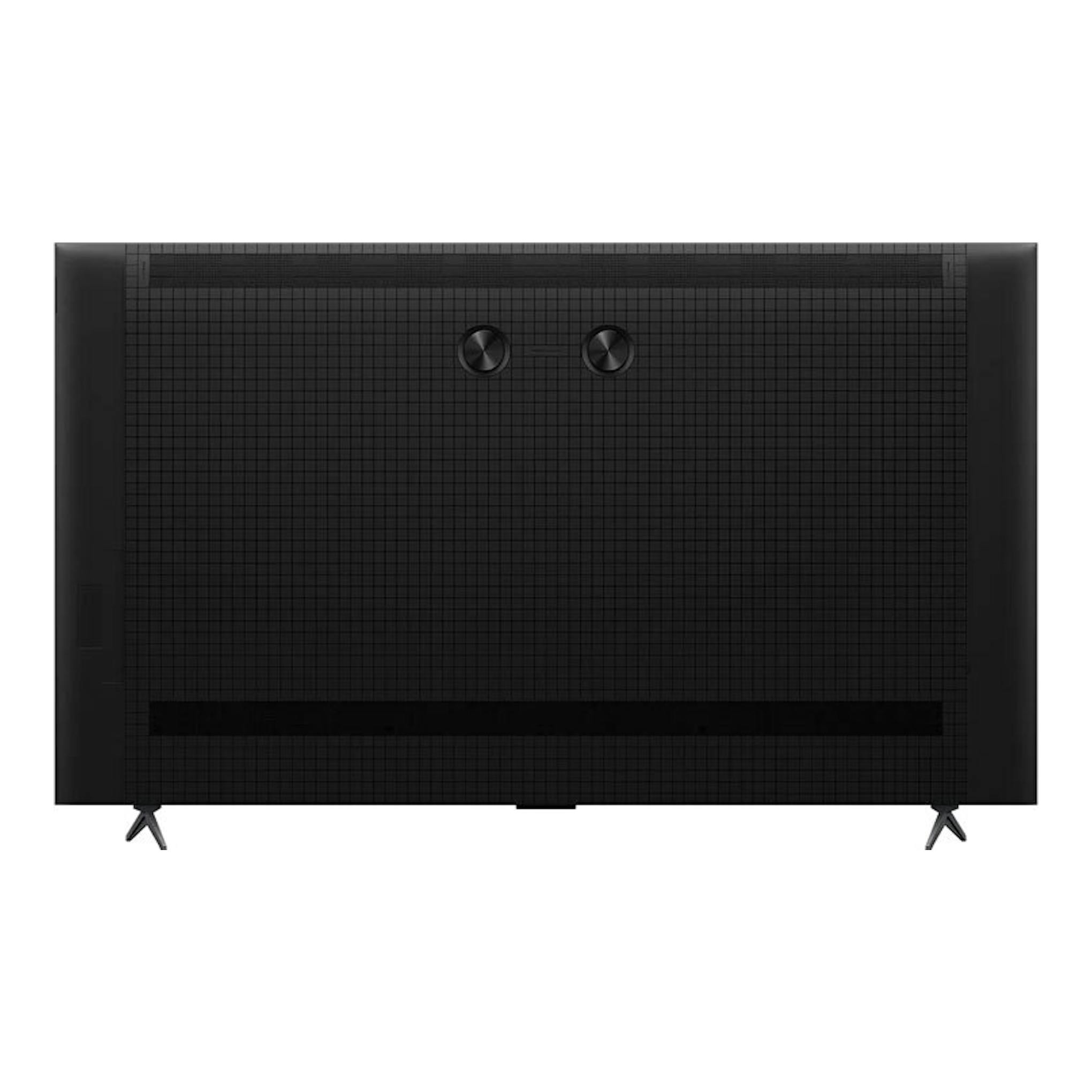TV TCL 98C6K MiniLED 4K de 98 pulgadas, vista trasera en negro con dos patas y panel posterior texturizado.