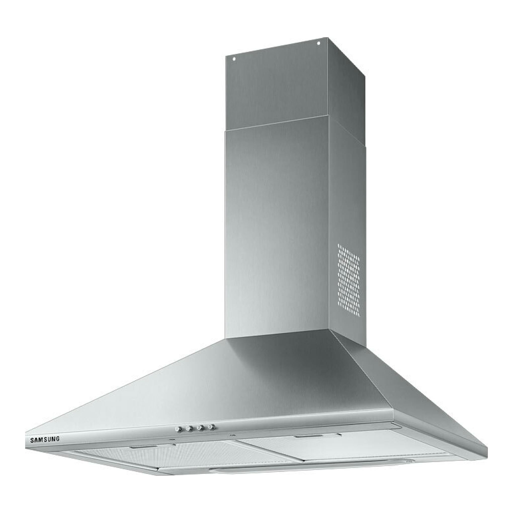 Campana decorativa Samsung NK24M3050PS/U1 inox, vista frontal en ángulo, 60 cm.