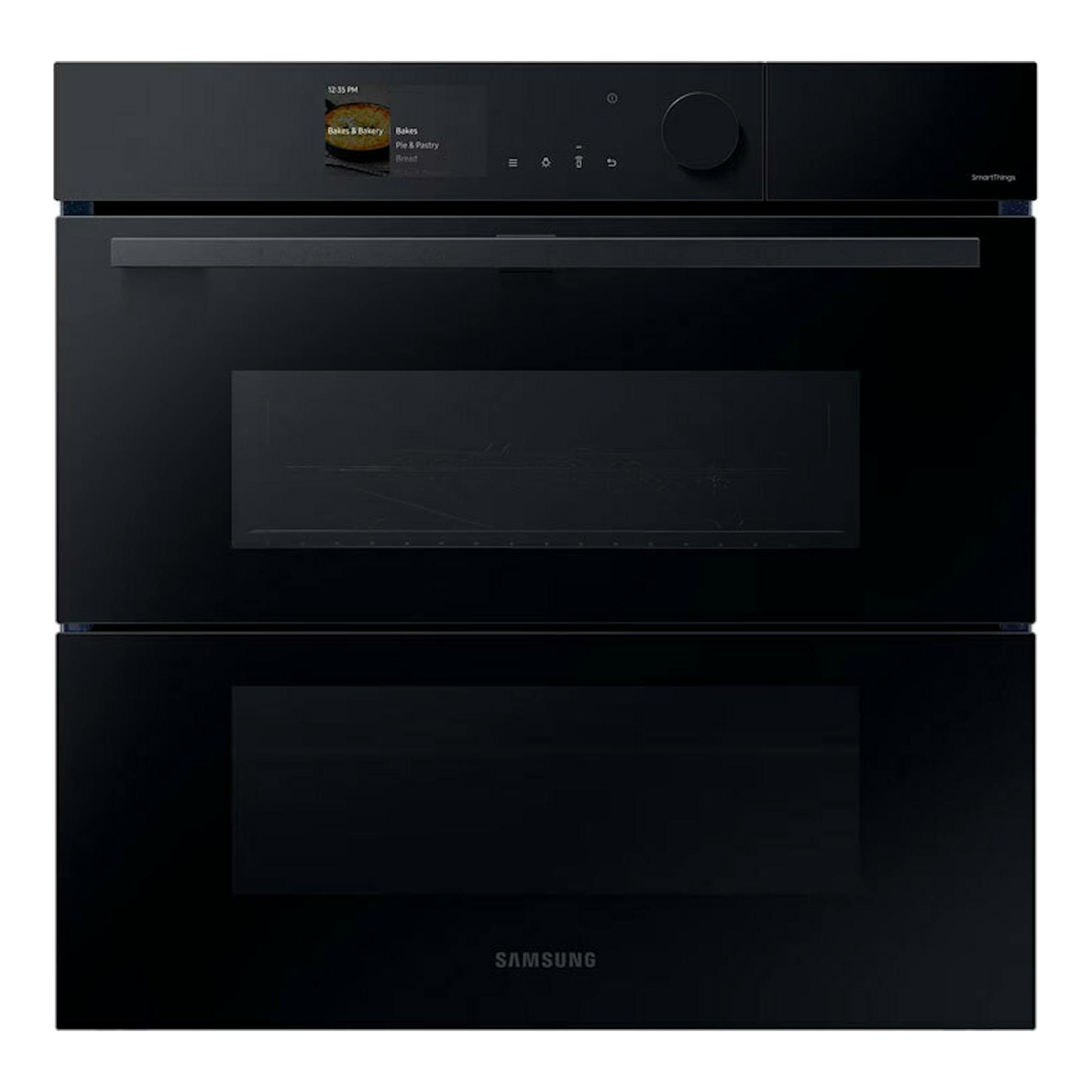 Horno Samsung NV7B6795JAK/U1 negro, vista frontal, con doble puerta y panel superior táctil.