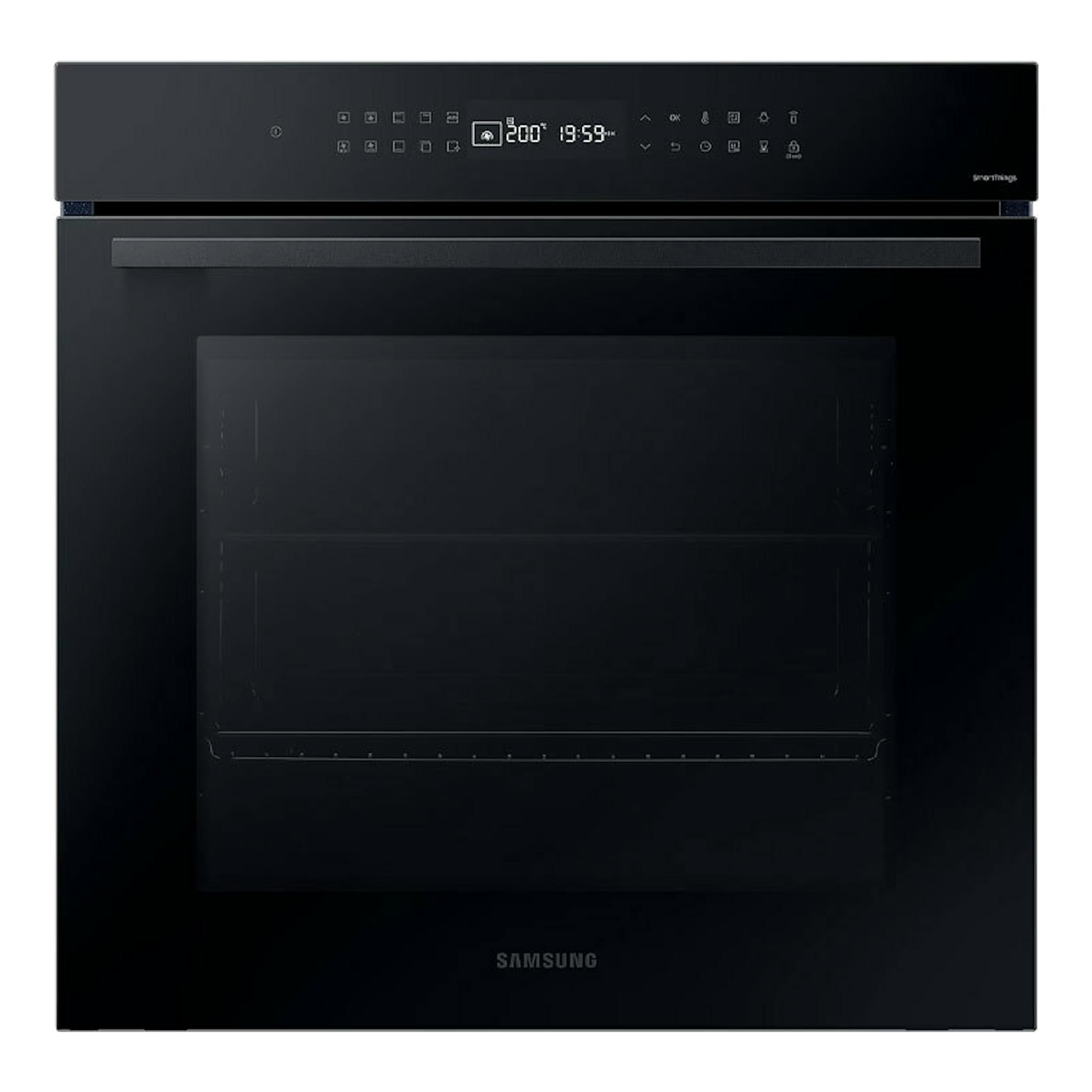 Horno Samsung NV7B40403CK/U1 negro, vista frontal, con panel digital superior y puerta de vidrio.
