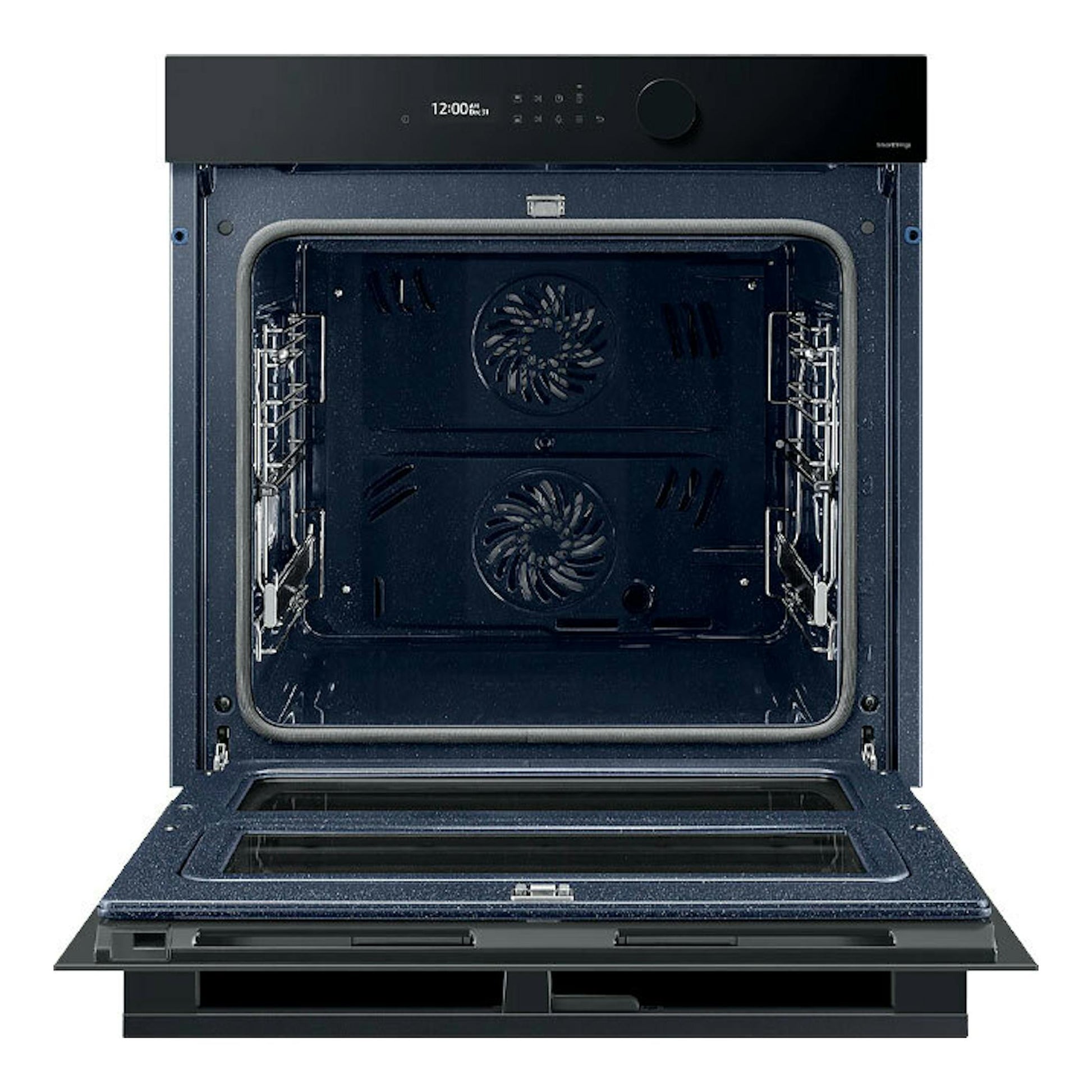 Horno Samsung NV7B5750TDK/U1 negro, vista frontal con la puerta abatible abierta.