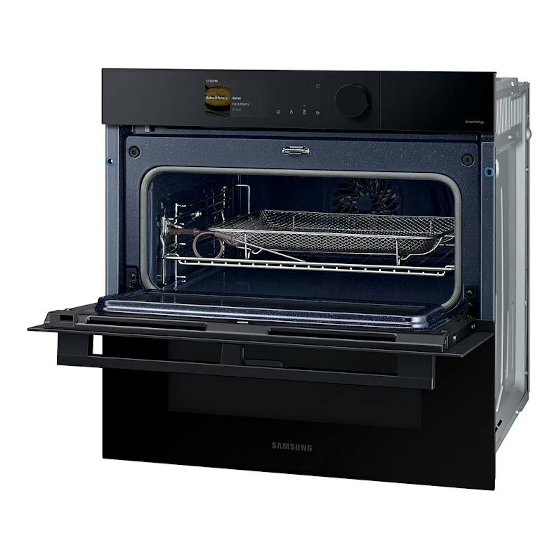 Horno Samsung NV7B6795JAK/U1 negro, vista frontal con la puerta abatible abierta e interior visible.