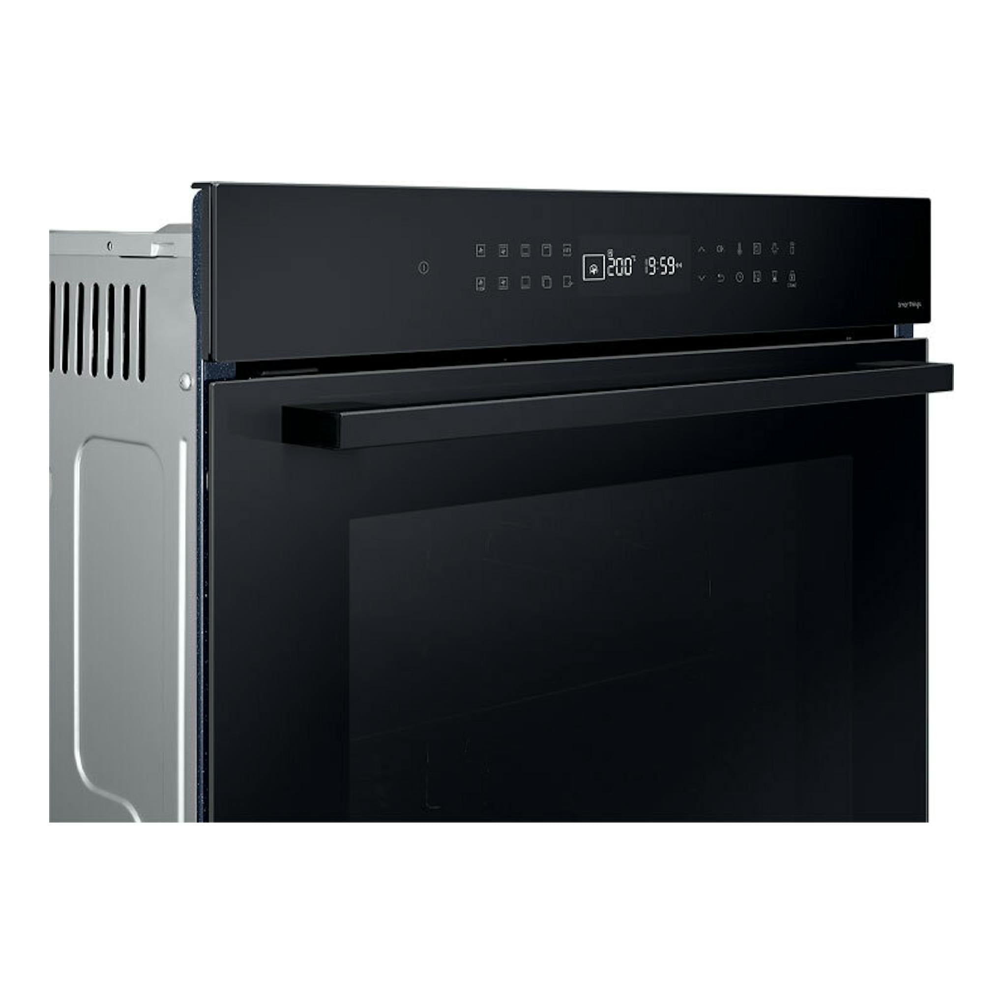 Horno empotrable Samsung NV7B40403CK/U1 negro, vista frontal en ángulo, con panel digital táctil.