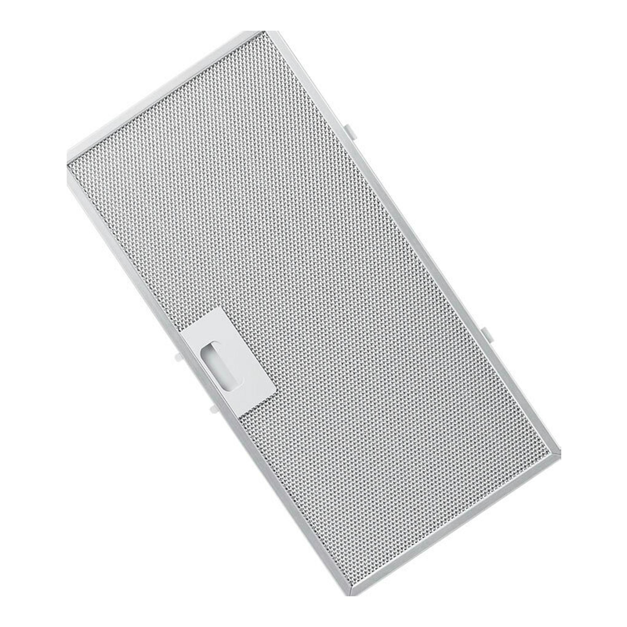 Filtro metálico Samsung NK52FG454CS/UR, rectangular plateado, visto en diagonal sobre fondo blanco.