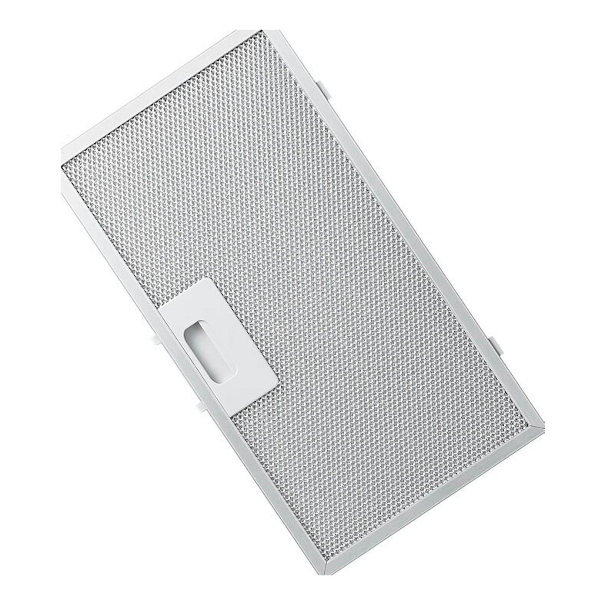 Filtro extractora Samsung NK52FG455CS/UR, rectangular plateado, visto en diagonal sobre fondo blanco.