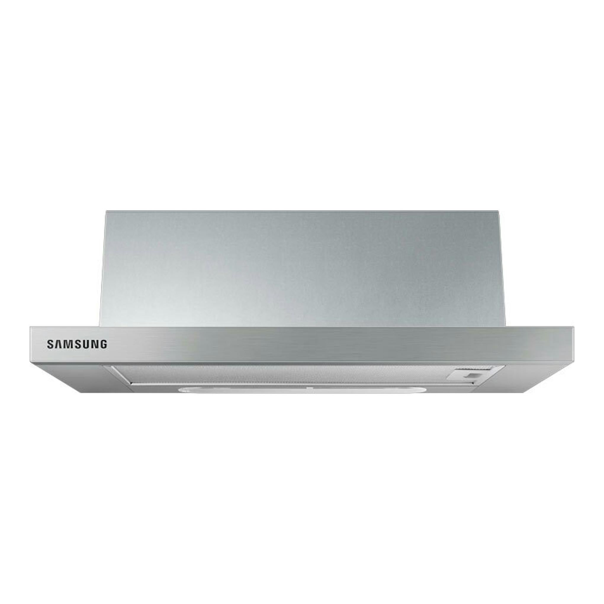 Campana telescópica Samsung NK24M1030IS/UR en inox, vista frontal inferior, 60 cm.
