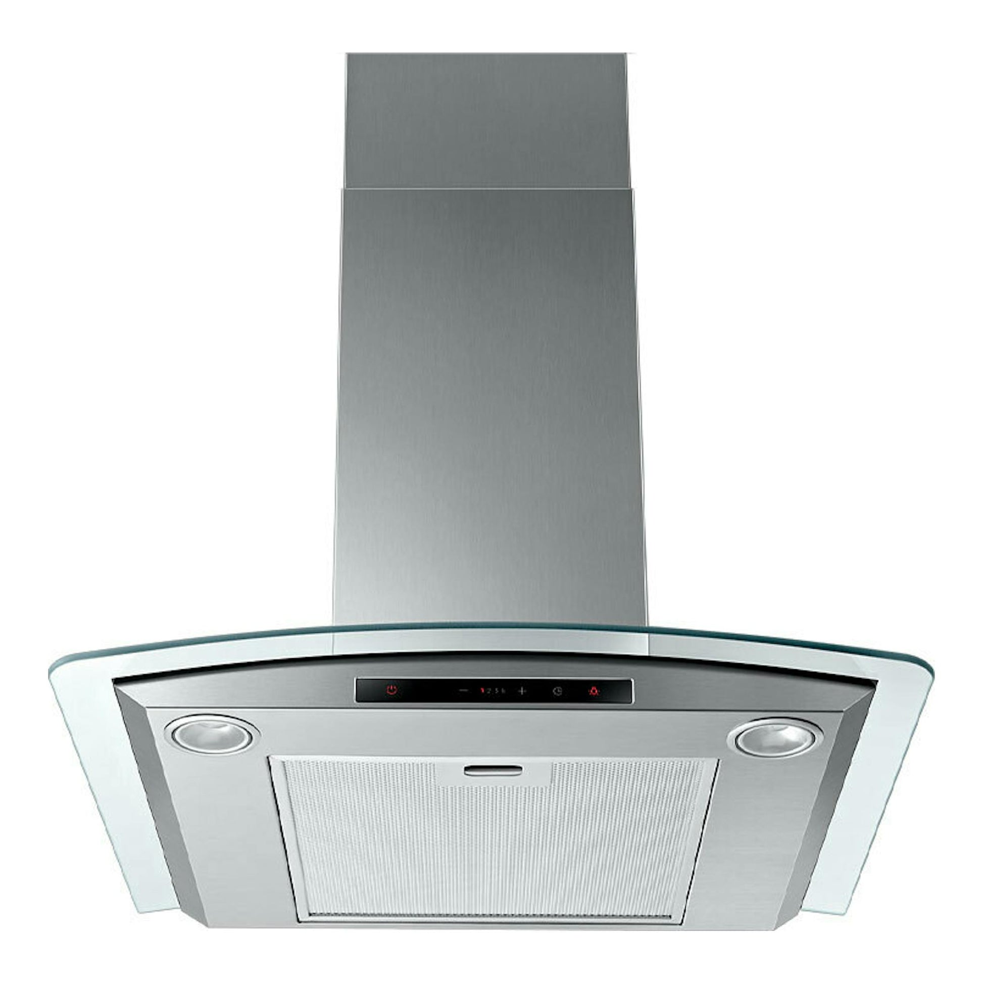 Campana decorativa Samsung NK24C5070DS/UR inox de 60 cm, vista frontal con panel de vidrio curvo.
