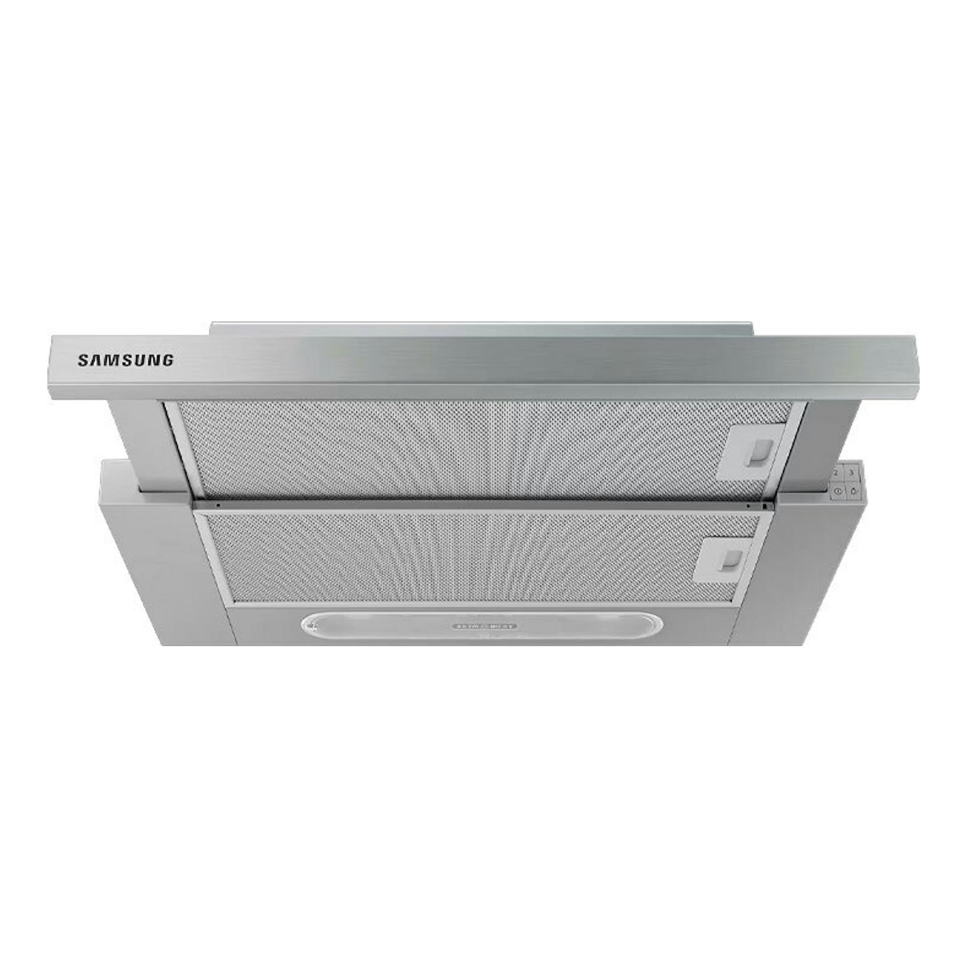 Campana telescópica Samsung NK24M1030IS/UR en acero inoxidable, vista frontal inferior.