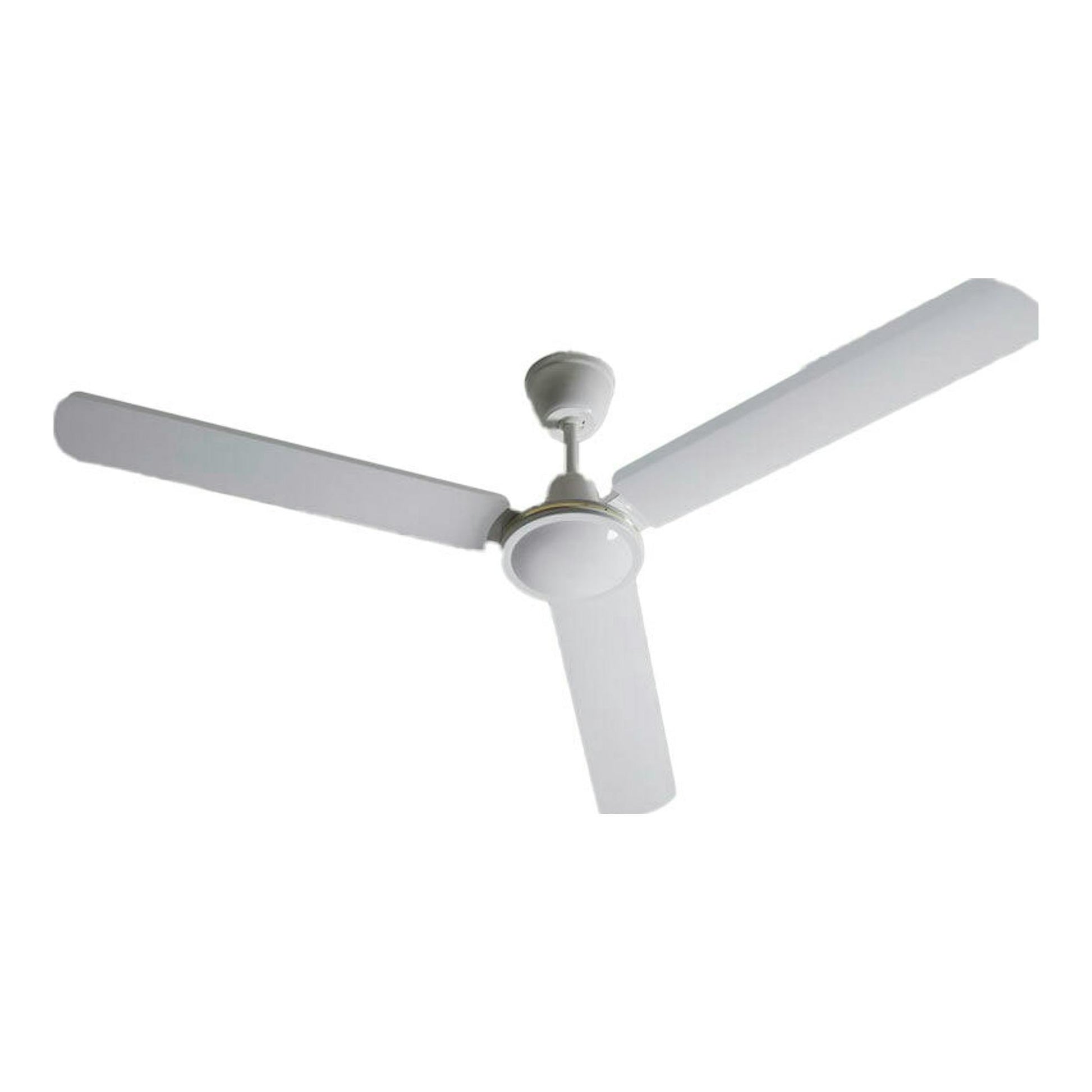 Ventilador de techo FM VTI 140 blanco, vista inferior con tres aspas.