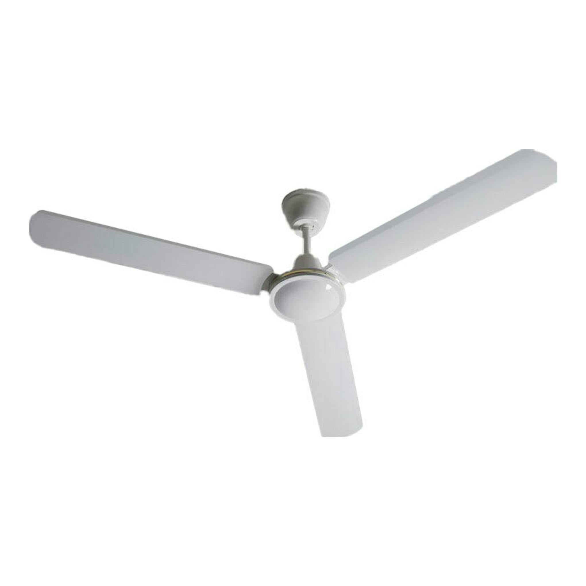 Ventilador de techo FM VTI 140 blanco, vista inferior con tres aspas.