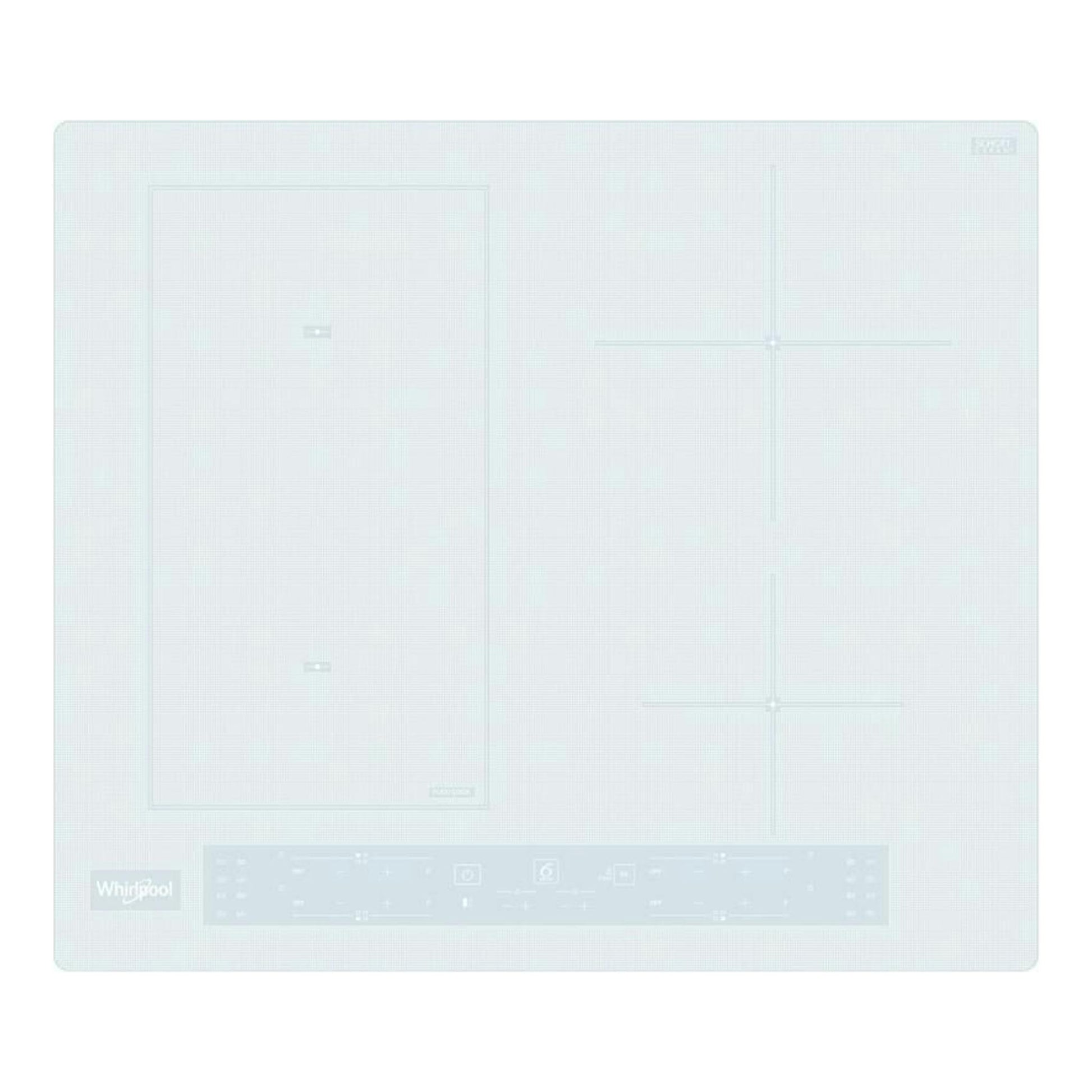 Placa de inducción Whirlpool WLB4560 NE/W, vista superior, color blanco con cuatro zonas de cocción marcadas.