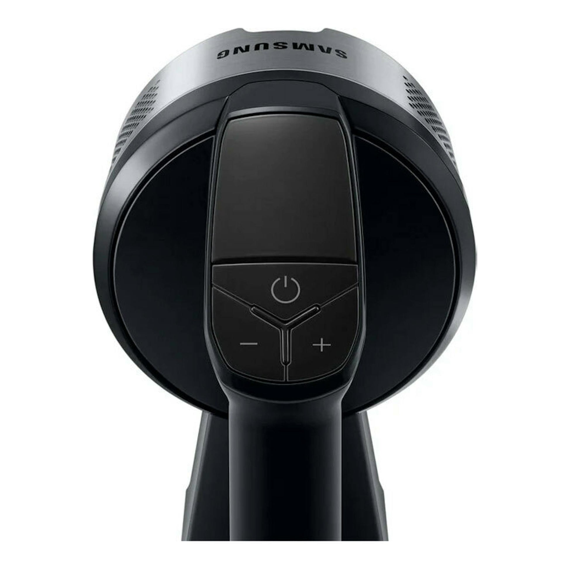 Aspirador inalámbrico Samsung VS15A60AGR5/WA, vista frontal superior, negro y gris, con botones en el mango.