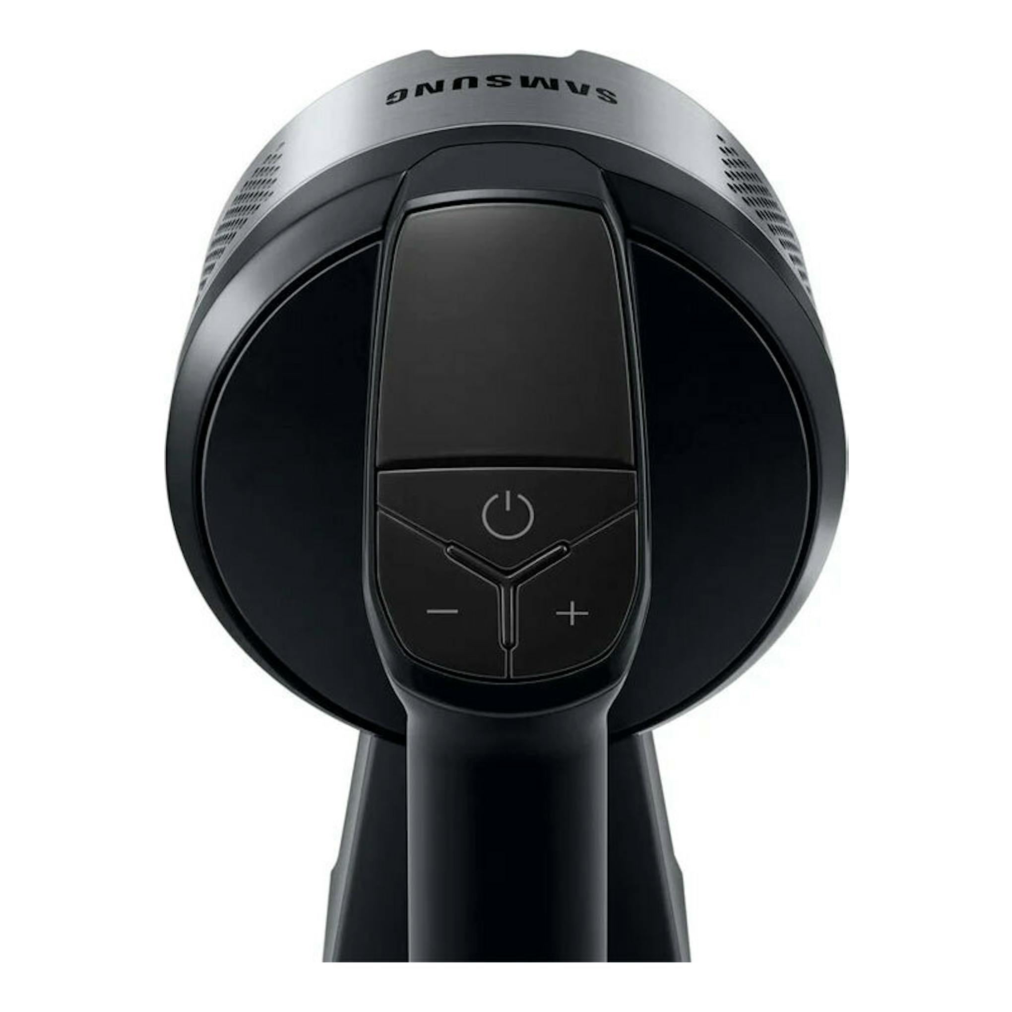 Aspirador inalámbrico Samsung VS15A60AGR5/WA, vista frontal superior, negro y gris, con botones en el mango.