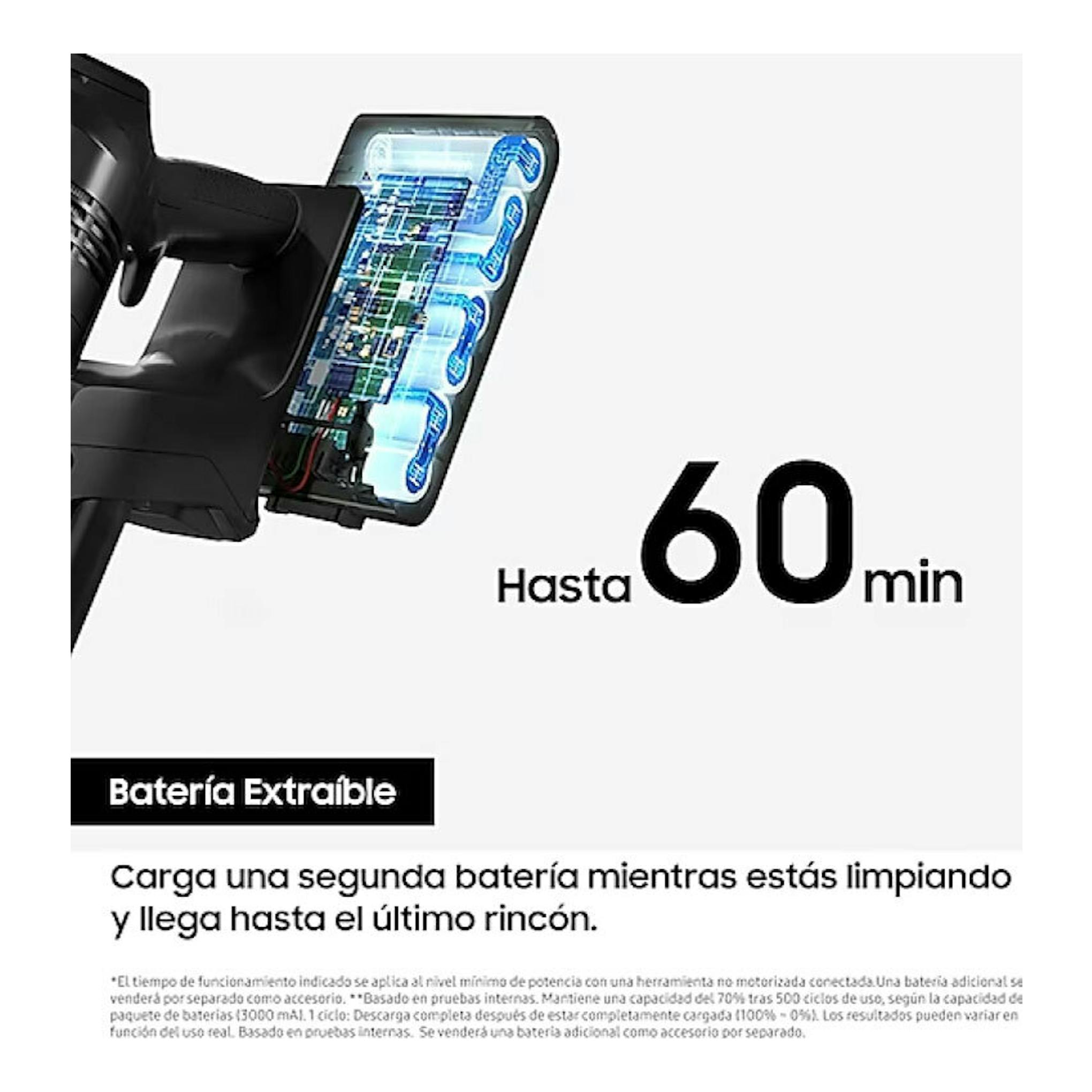 Aspirador escoba Samsung VS20C8524TB/WA negro, con batería extraíble y texto Hasta 60 min.