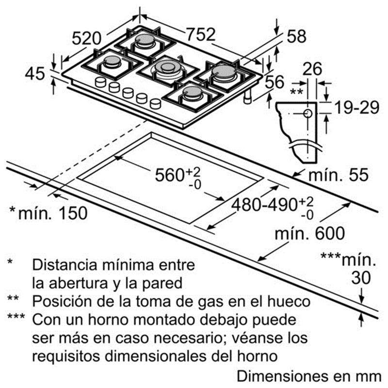 Placa gas Bosch PPQ7A6B90 75 cm (1)